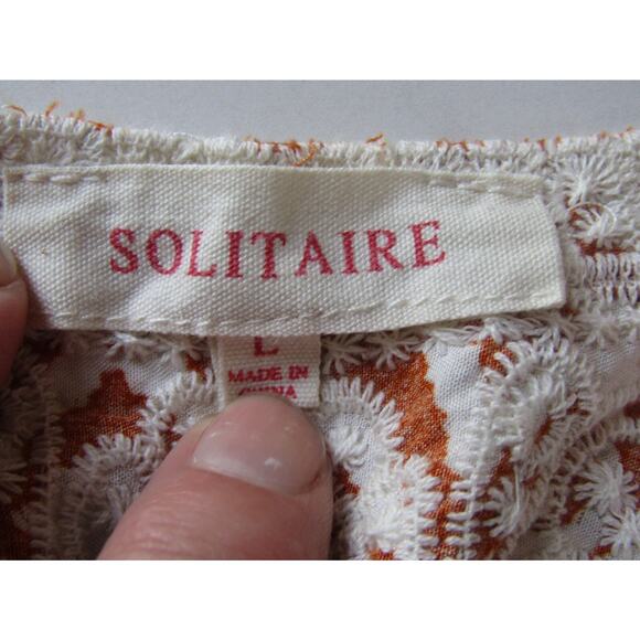 Anthropologie Solitaire Orange Embroidery Top sz L Whimsical Scalloped Fair Boho - Picture 6 of 8